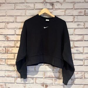 Nike Black Cropped Crewneck Sweatshirt Center Swoosh